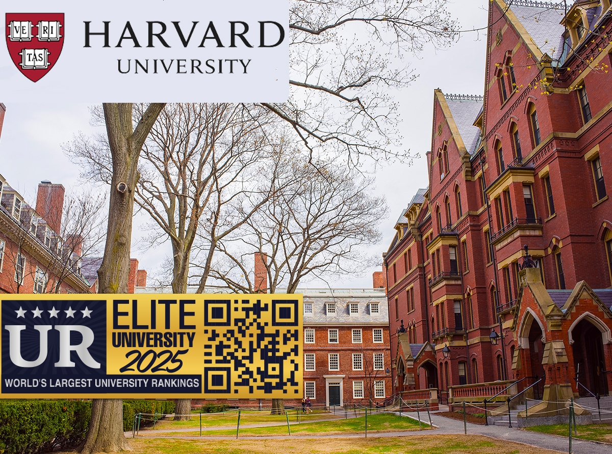 Harvard University recognized as an Elite University in UNIRANKS, showcasing its historic campus with a prestigious ranking badge, symbolizing academic excellence and global leadership in higher education.