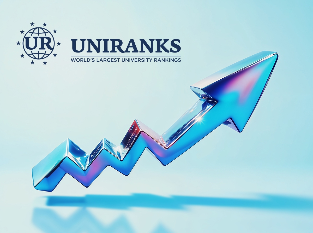 University rankings and research impact metrics displayed on a digital dashboard.