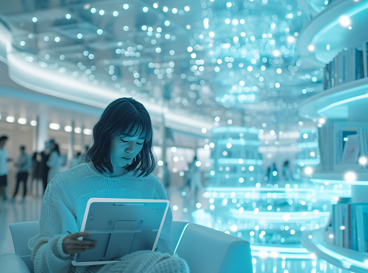 A university student using an AI-powered learning assistant on a laptop, symbolizing the role of artificial intelligence in education.