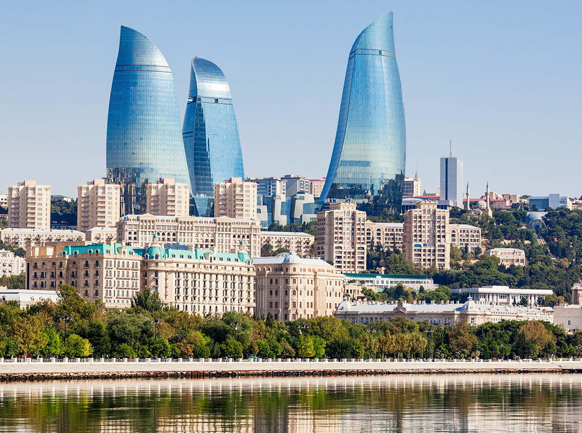 Modern cityscape of Azerbaijan, featuring a blend of traditional and contemporary architecture.